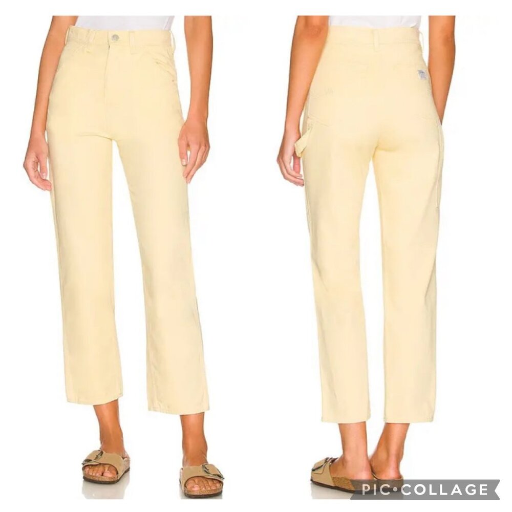 High-Rise Straight Leg Women's Pants in Pale Yellow